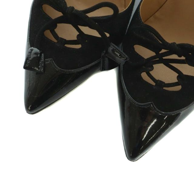 【中古】エルメス パンプス ポインテッドトゥ エナメル スエード切替 レースアップ 35 22.5cm 黒 /MI ■OS レディース
