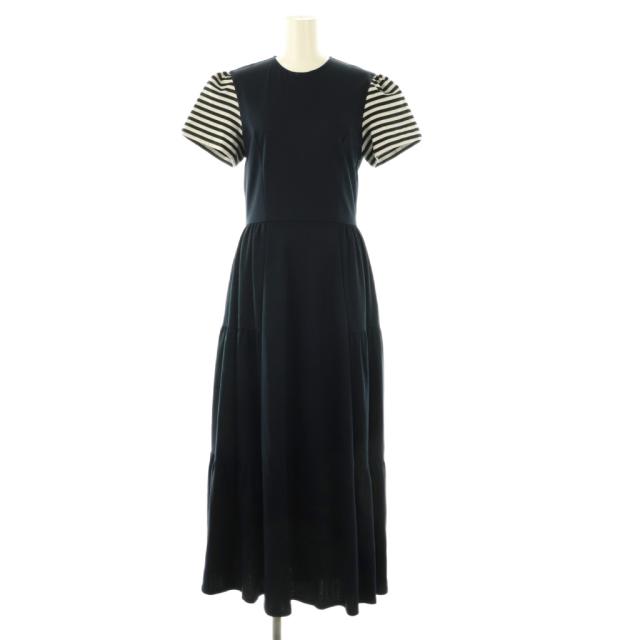 【中古】未使用品 ボーダーズアットバルコニー  23SS BORDER SLEEVE TEE DRESS ワンピース マキシ丈 ロング 36 紺 白