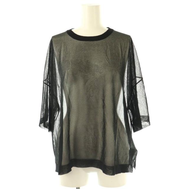 【中古】未使用品 アパルトモン ドゥーズィエムクラス Sheer T-shirt カットソー ニット 五分袖 ブラック