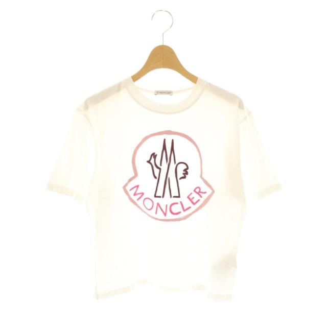 【中古】モンクレール MONCLER ロゴプリントTシャツ カットソー 半袖 XS 白 ホワイト /AT ■OS レディース