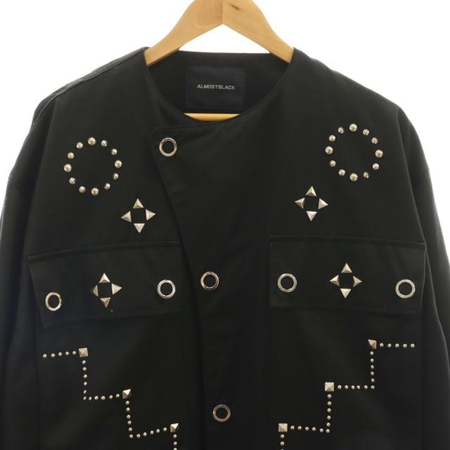 【中古】オールモストブラック ALMOSTBLACK スタッズノーカラージャケットブルゾン 2 黒 ブラック スナップボタン_3
