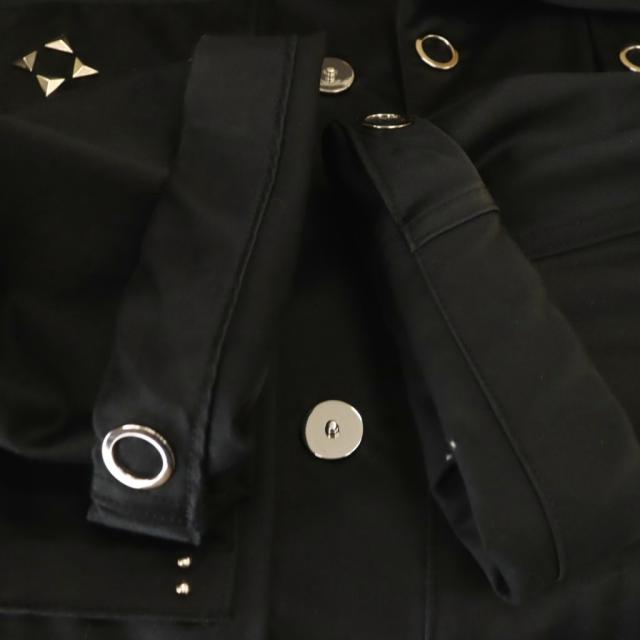 【中古】オールモストブラック ALMOSTBLACK スタッズノーカラージャケットブルゾン 2 黒 ブラック スナップボタン_7