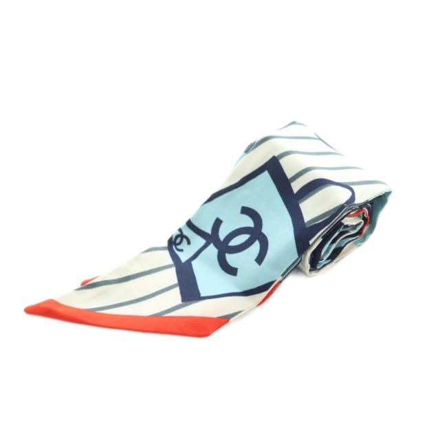 【中古】シャネル 23C モナコモデル リボンスカーフ シルク 総柄 ロゴプリント マルチカラー ■OS ■OH レディース