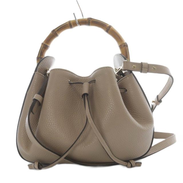 【中古】ロリステッラ LORISTELLA レザー 2way バンブーハンドル ハンドバッグ ワンハンドル ベージュ