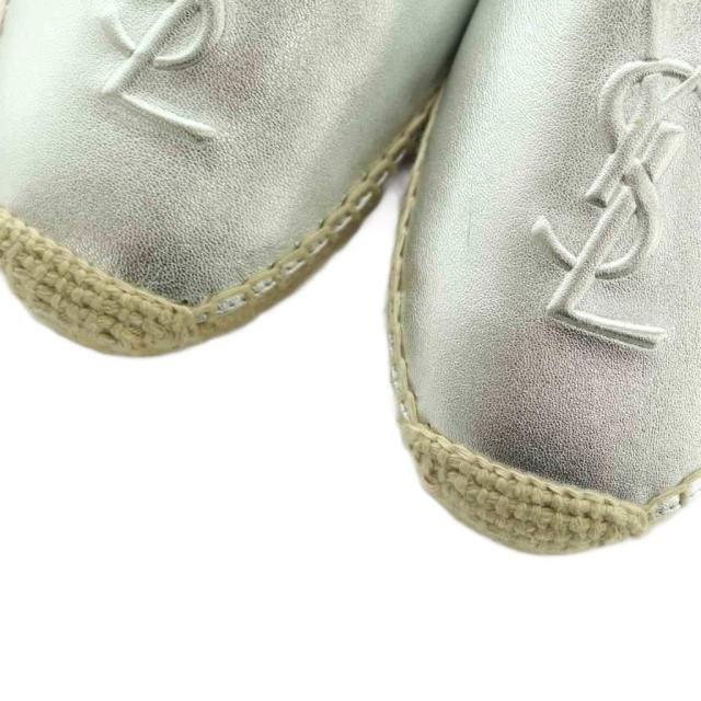 【中古】サンローラン パリ エンボスドレザーエスパドリーユ スリッポン 37 23.5cm シルバーカラー LK 458573