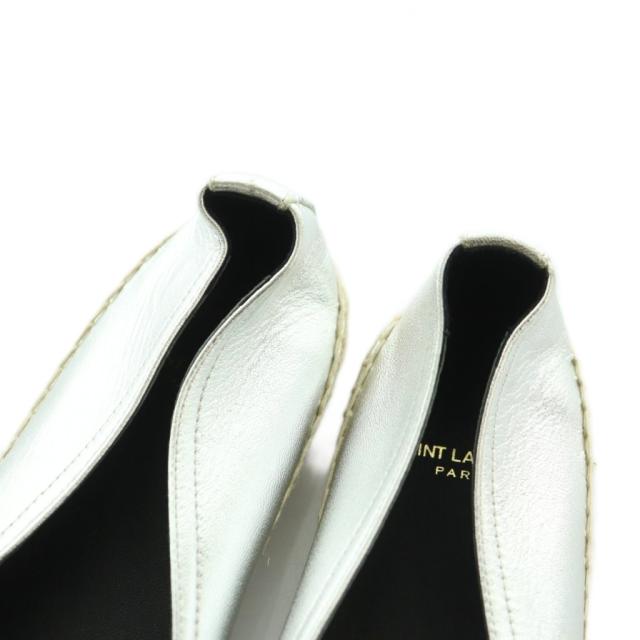 【中古】サンローラン パリ エンボスドレザーエスパドリーユ スリッポン 37 23.5cm シルバーカラー LK 458573