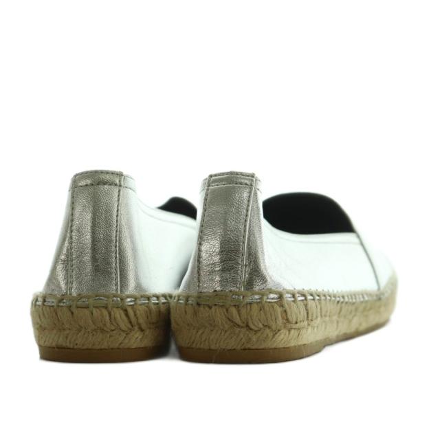 【中古】サンローラン パリ エンボスドレザーエスパドリーユ スリッポン 37 23.5cm シルバーカラー LK 458573