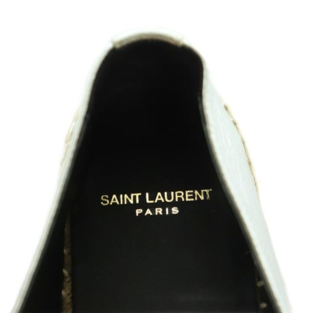 【中古】サンローラン パリ エンボスドレザーエスパドリーユ スリッポン 37 23.5cm シルバーカラー LK 458573