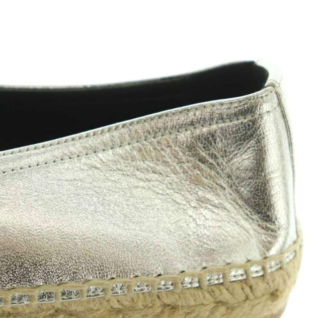 【中古】サンローラン パリ エンボスドレザーエスパドリーユ スリッポン 37 23.5cm シルバーカラー LK 458573