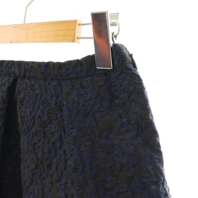 【中古】クリスチャンディオール Christian Dior ジャガードタックボリュームスカート 膝丈 フレア 36 紺 黒_2