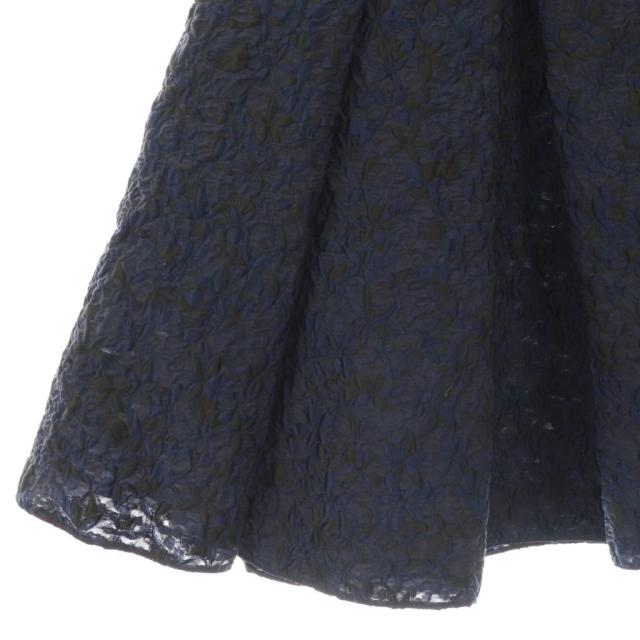 【中古】クリスチャンディオール Christian Dior ジャガードタックボリュームスカート 膝丈 フレア 36 紺 黒_3