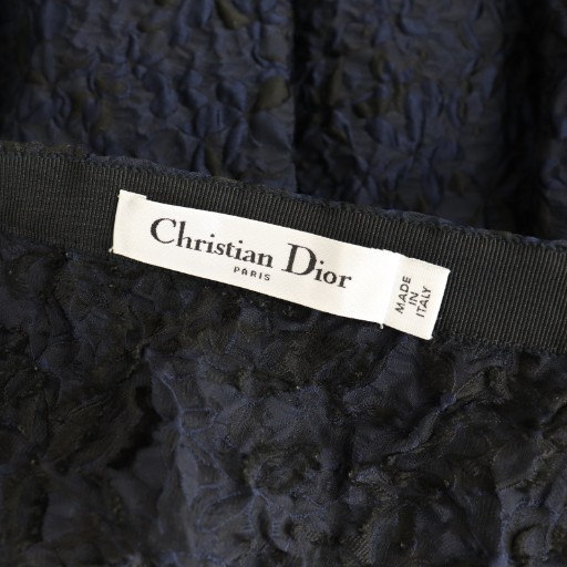 【中古】クリスチャンディオール Christian Dior ジャガードタックボリュームスカート 膝丈 フレア 36 紺 黒_4