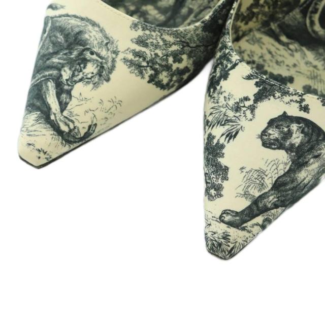 【中古】クリスチャンディオール toile de jouy パンプス 総柄 リボン ストラップ 35 22.0cm アイボリー グレー