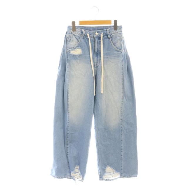 【中古】未使用品 グレースクラス 25SS ドロストウエストデニムパンツ ワイド ダメージ加工 36 ライトブルー 水色