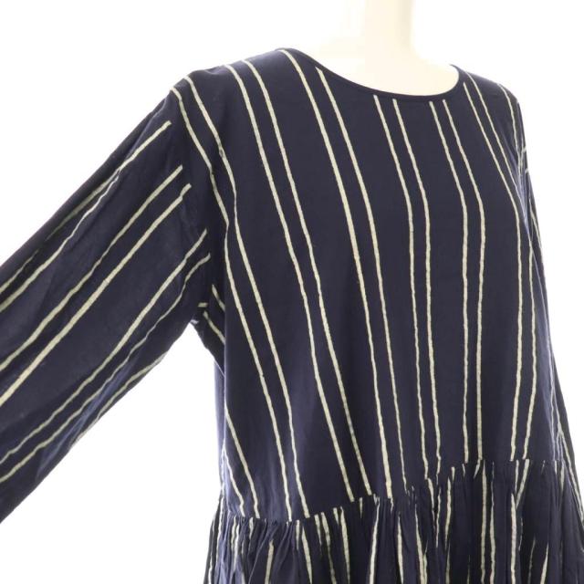 中古】メゾンドソイル 60Sコットンストライプブロックプリント  