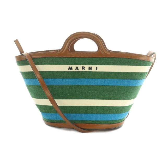 【中古】マルニ トロピカリア スモール 2WAY ハンドバッグ ショルダーバッグ キャンバス 緑 マルチカラー