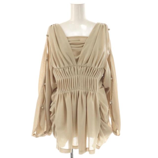 【中古】アキコアオキ AKIKOAOKI ドレープトップスブラウス プルオーバー F ベージュ /DO ■OS ■SH レディース