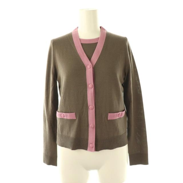 【中古】アナイ アンサンブル スーパーメリノ配色クルーネック プルオーバー×スーパーメリノ配色Vネックカーディガン