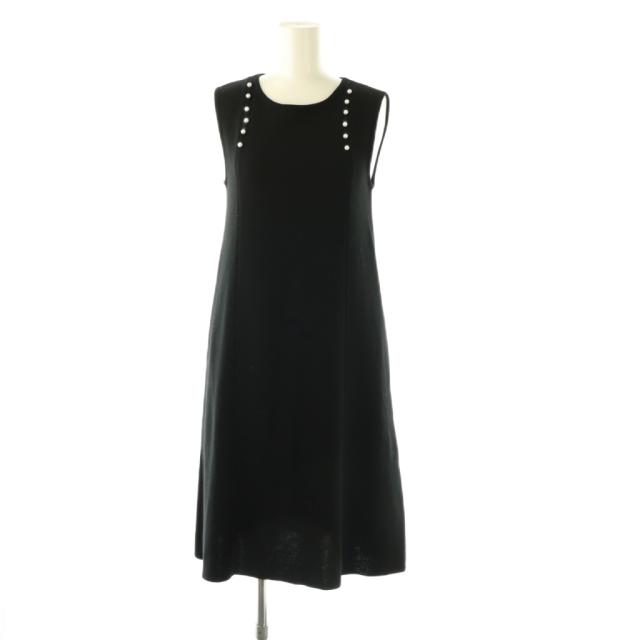 【中古】フォクシー ブティック Panel Seam Dress パールデザインワンピース 膝丈 ノースリーブ 38 ブラック 36718