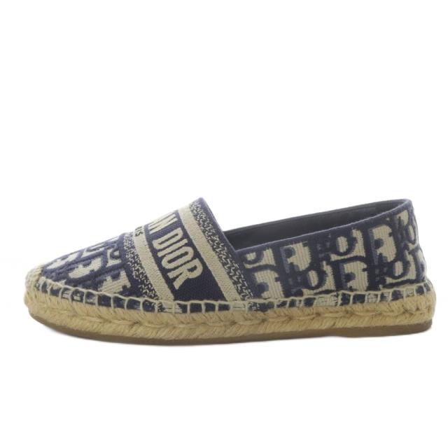 【中古】ディオール Dior グランヴィル Granville エスパドリーユ オブリーク エンブロイダリー 34.5 ネイビー
