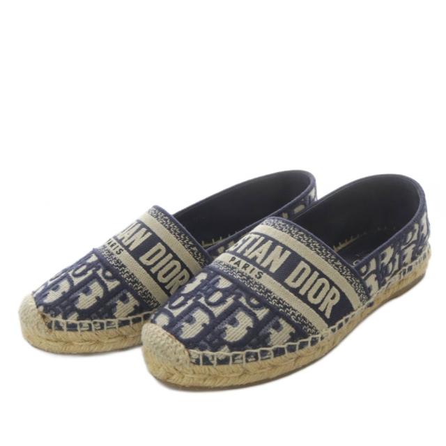 【中古】ディオール Dior グランヴィル Granville エスパドリーユ オブリーク エンブロイダリー 34.5 ネイビー_1