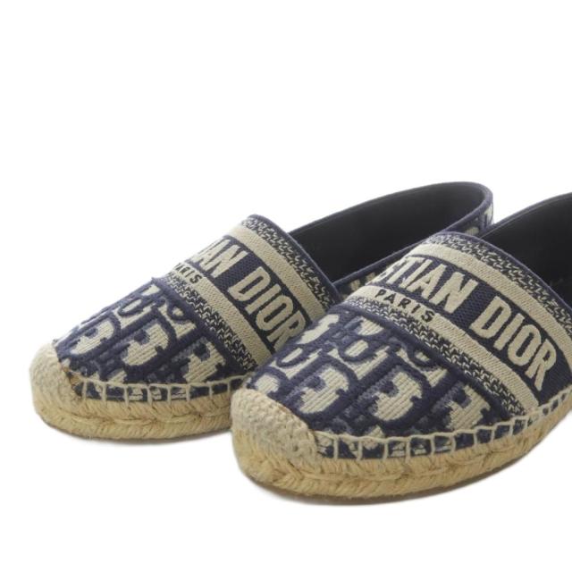 【中古】ディオール Dior グランヴィル Granville エスパドリーユ オブリーク エンブロイダリー 34.5 ネイビー_4