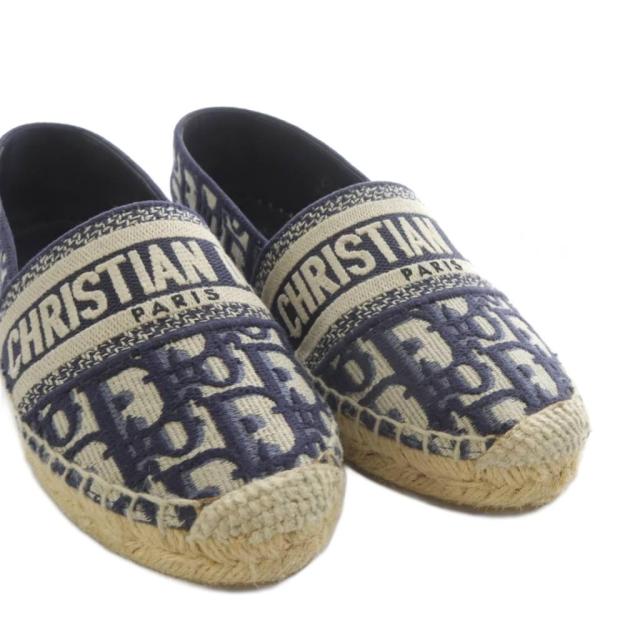【中古】ディオール Dior グランヴィル Granville エスパドリーユ オブリーク エンブロイダリー 34.5 ネイビー_8