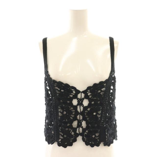 【中古】カレンテージ CURRENTAGE クロシェニットビスチェ キャミソール ブラック 黒 /CX ■OS レディース