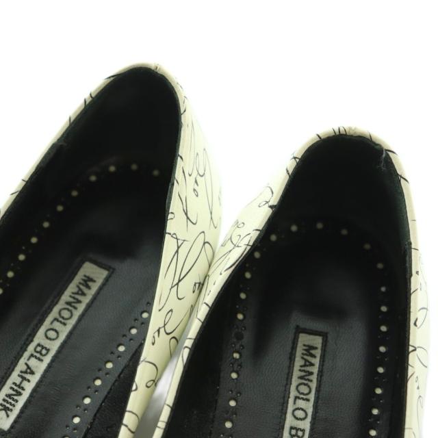 【中古】マノロブラニク LOVE SCRIPT HANGISI フラットパンプス ポインテッドトゥ ラインストーン 36.5 23.5cm 白 黒
