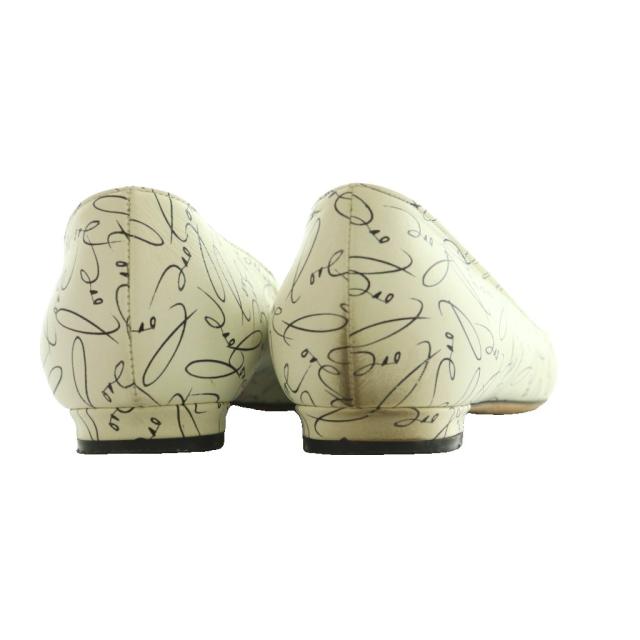 【中古】マノロブラニク LOVE SCRIPT HANGISI フラットパンプス ポインテッドトゥ ラインストーン 36.5 23.5cm 白 黒