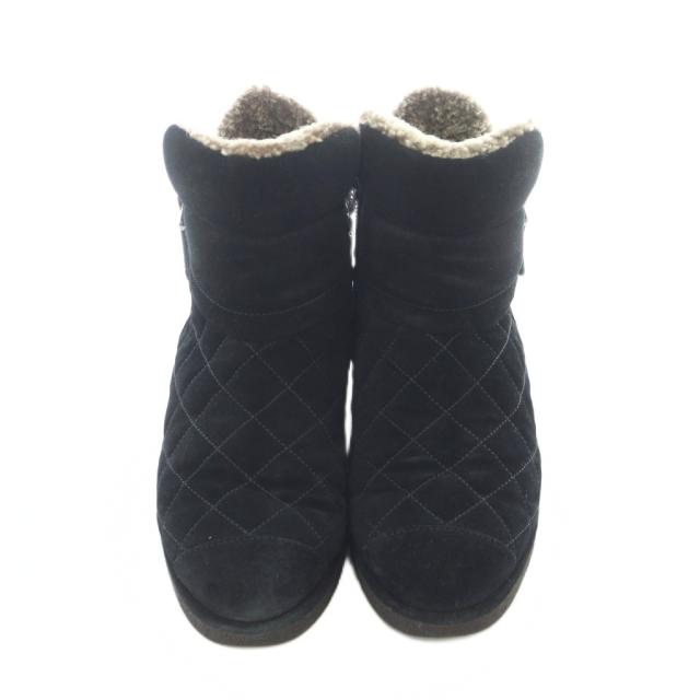【中古】シャネル CHANEL 13A ムートンブーツ 37.5 24.5cm 黒 ブラック ベージュ キルティング G27813