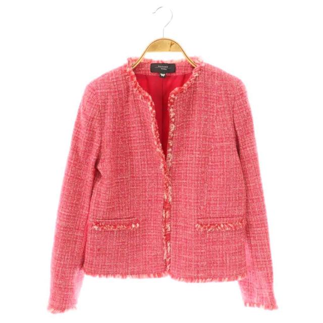 【中古】マックスマーラ ウィークエンドライン MAX MARA WEEKEND LINE ツイードジャケット ノーカラー 40 ピンク