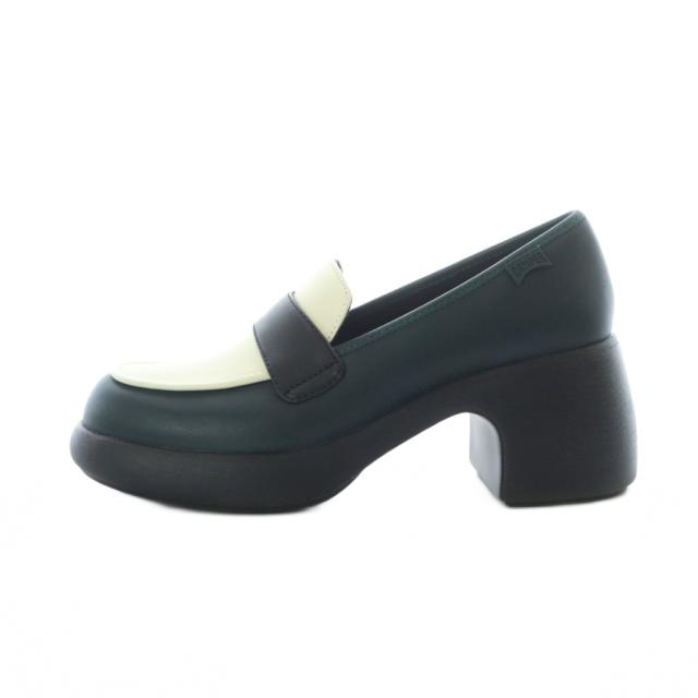 【中古】カンペール ツインズ ヒールローファー レザー 本革 37 23.4cm 黒 ブラック 白 ホワイト 深緑 K201292-023