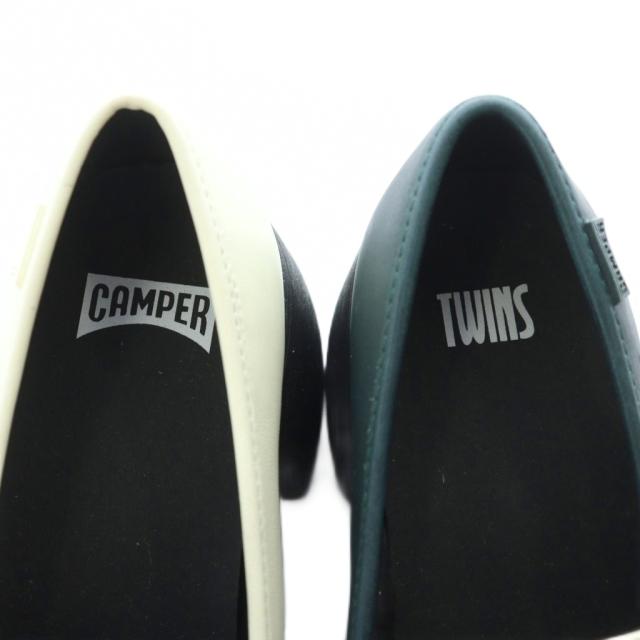 【中古】カンペール ツインズ ヒールローファー レザー 本革 37 23.4cm 黒 ブラック 白 ホワイト 深緑 K201292-023