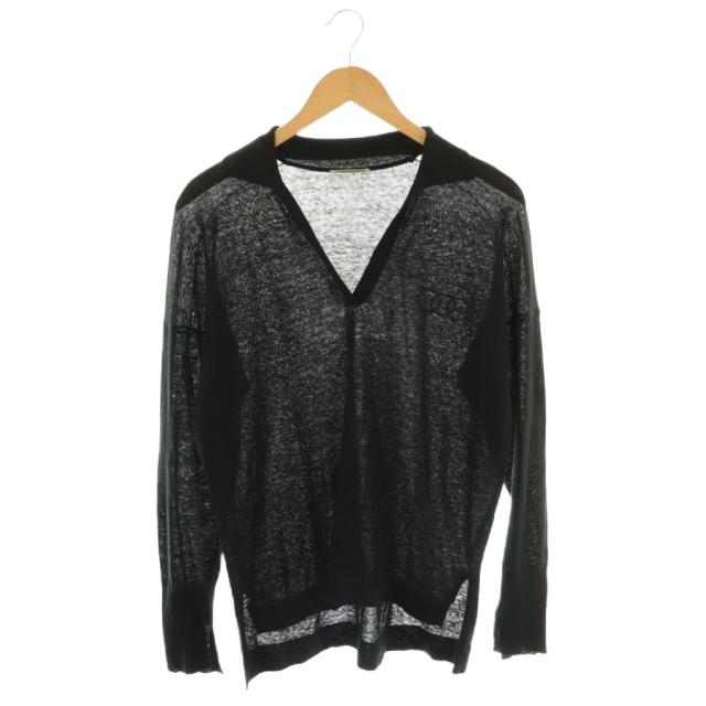 【中古】コンテ conte スキッパー プルオーバーニット リネン ブラック /DF ■OS ■SH レディース