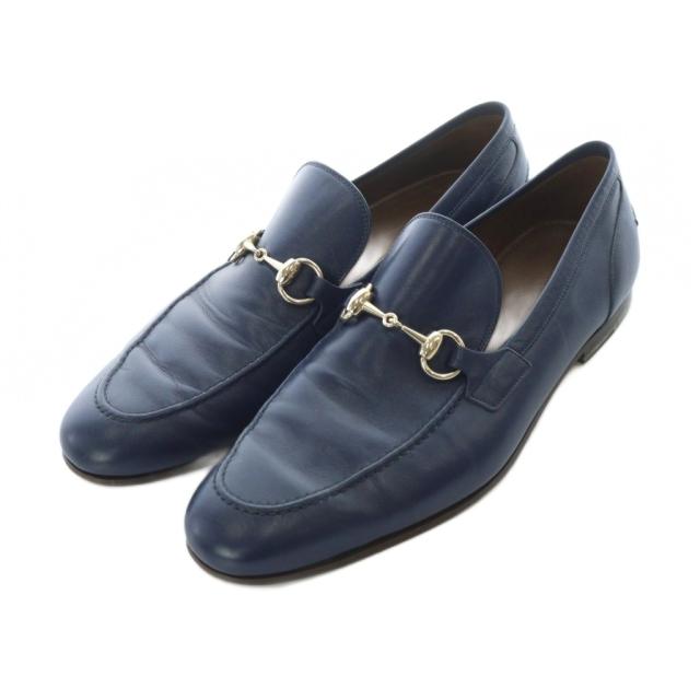 【中古】グッチ GUCCI ビットローファー ローファー レザー 本革 7.5 26.5cm ネイビー 紺 326198 /RI ■OS メンズ