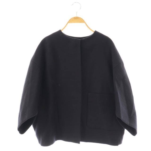【中古】ドゥロワー ナナコ織りハーフスリーブノーカラージャケット 36 ダークネイビー /DO ■OS レディース