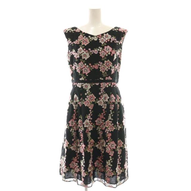 【中古】未使用品 トッカ TOCCA AMARILLIS アマリリス ドレス ワンピース 総柄 刺繍 ラメ 0 黒 ブラック マルチカラー
