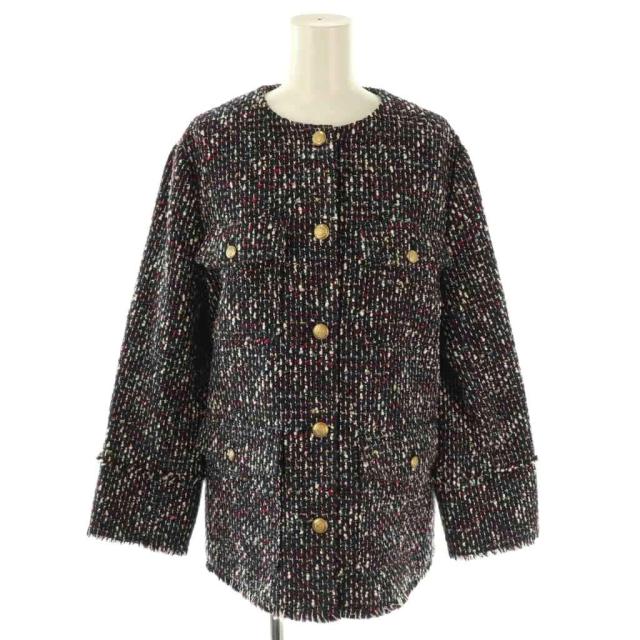 【中古】未使用品 スピック&スパン Spick&Span ツィードノーカラージャケット F ダークネイビー マルチカラー /ES