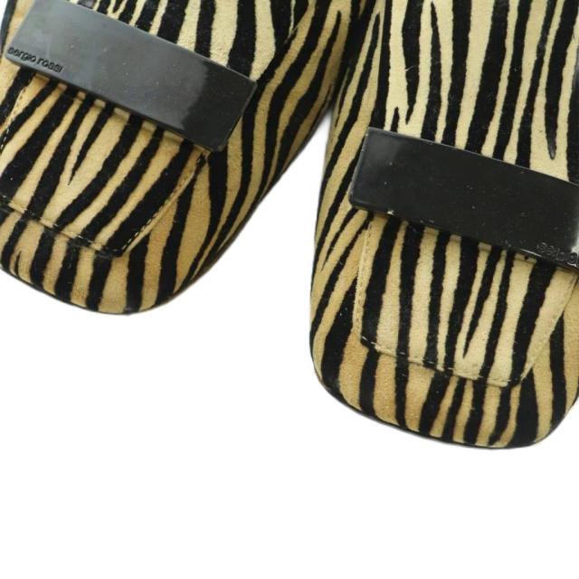 【中古】セルジオロッシ Sergio rossi SR1 ローファー ゼブラ柄 37.5 24.5cm ベージュ 黒 ブラック A77990 /MI ■OS レディース