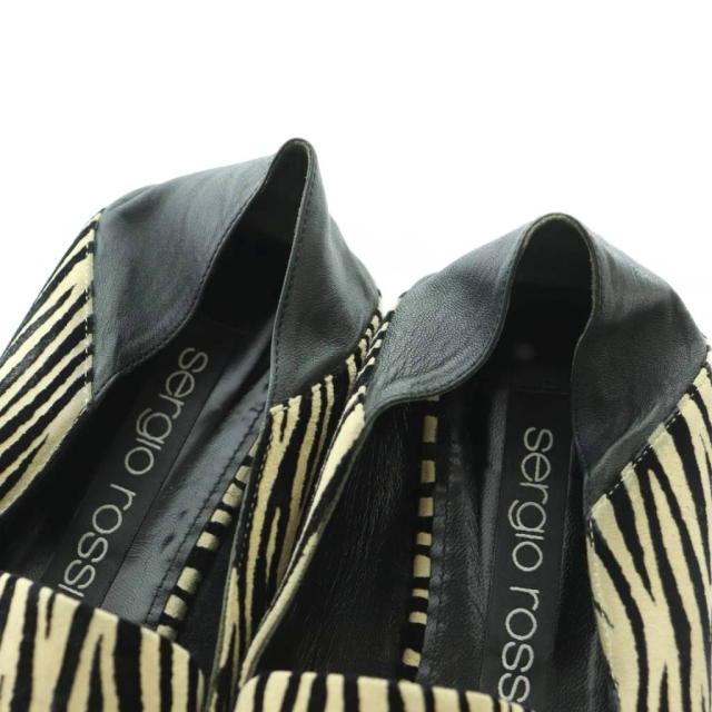 【中古】セルジオロッシ Sergio rossi SR1 ローファー ゼブラ柄 37.5 24.5cm ベージュ 黒 ブラック A77990 /MI ■OS レディース