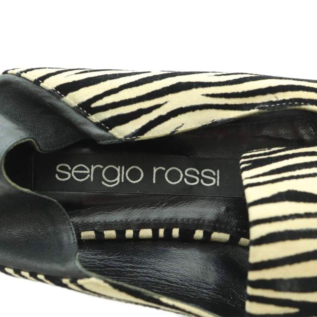 【中古】セルジオロッシ Sergio rossi SR1 ローファー ゼブラ柄 37.5 24.5cm ベージュ 黒 ブラック A77990 /MI ■OS レディース
