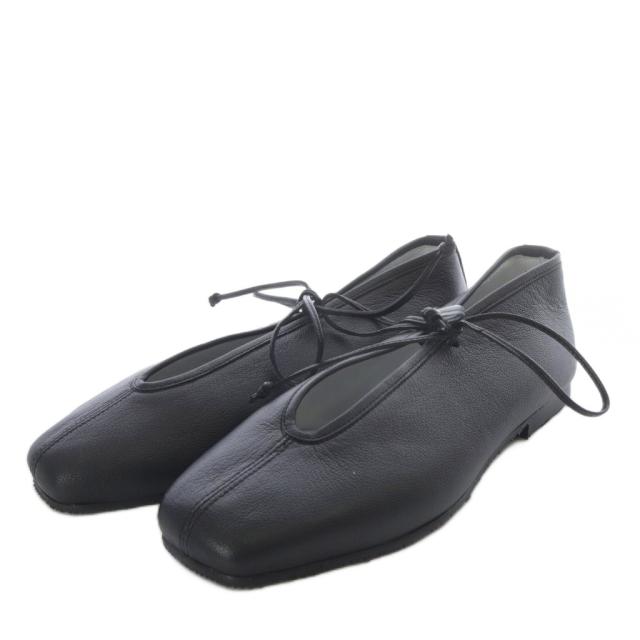 【中古】スイ SUI LACE UP BALLET フラット スクエアトゥ レザー 23cm ブラック /YO24 レディース