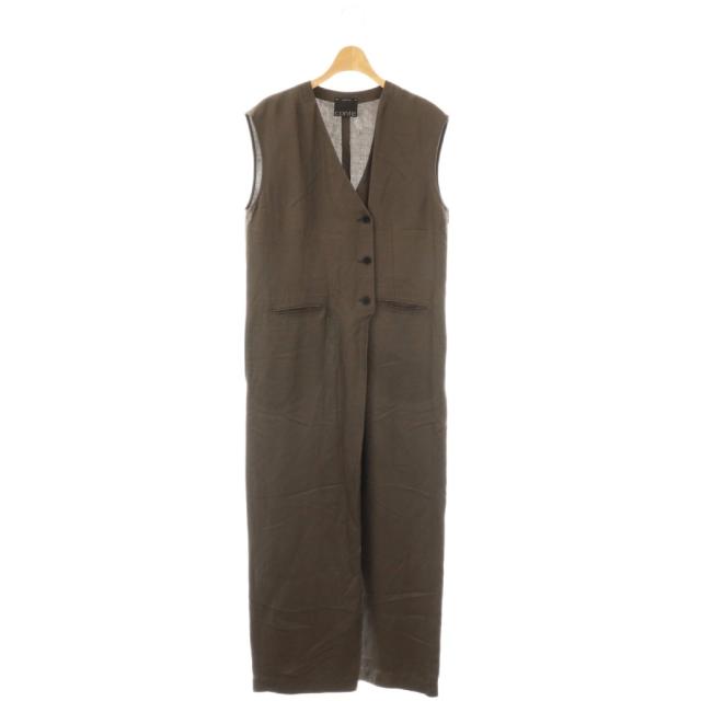 【中古】コンテ conte 25SS フロントボタン Vネックオールインワン サロペット ノースリーブ ダークブラウン /ES