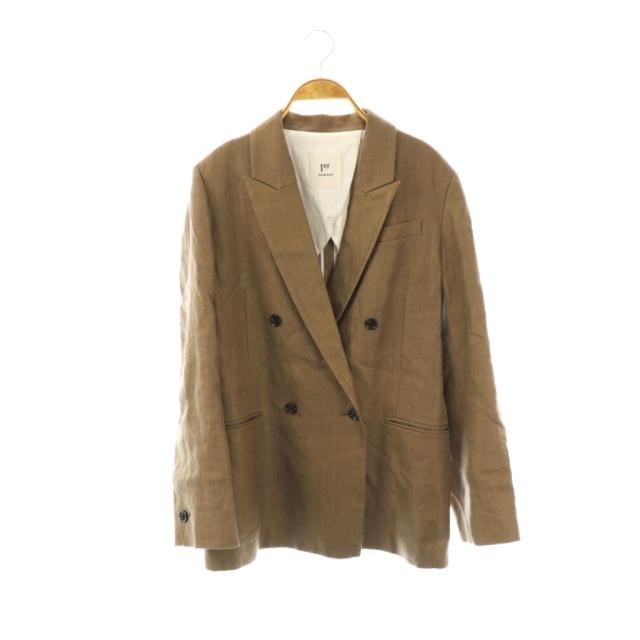 【中古】プルミエ アロンディスモン 25SS チェックツイードロングジャケット テーラード ダブル 背抜き リネン 38