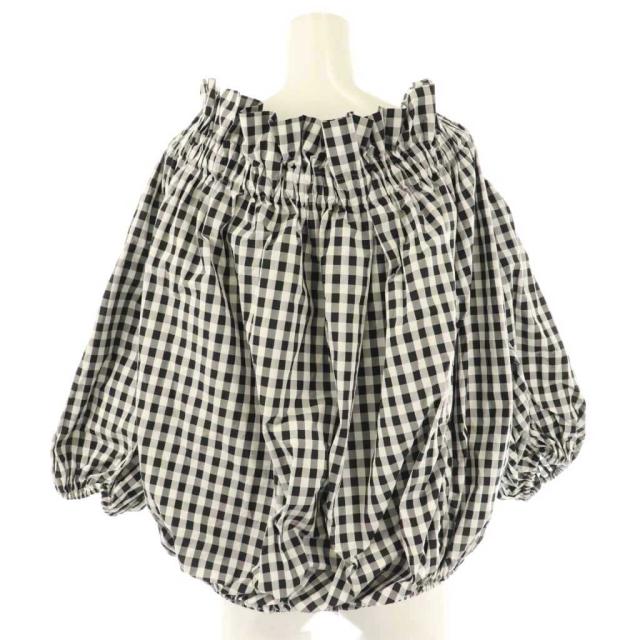 【中古】未使用品 シーニュ Liliane フリルギャザーオフショルブラウス プルオーバー ギンガムチェック F ブラック 中古】未使用品 シーニュ Liliane フリルギャザーオフショルブラウス