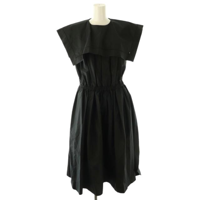 【中古】ドゥロワー Drawer シルクシャドーストライプウエストギャザーワンピース ロング 36 ブラック /HK ■OS