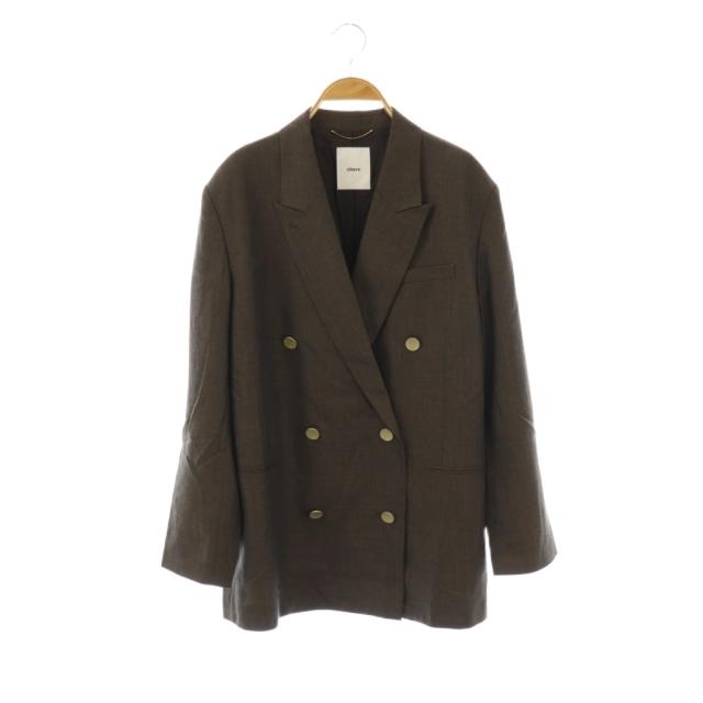 【中古】エブール ファインライトウールアンコンジャケット テーラード ダブル 38 ダークブラウン /DO ■OS ■SH