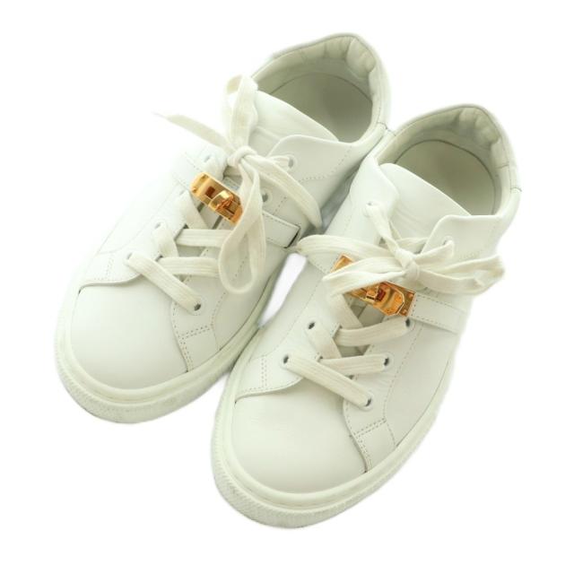 【中古】エルメス HERMES デイ ケリーバックル スニーカー シューズ 37.5 24.5cm 白 ホワイト /MI ■OS レディース