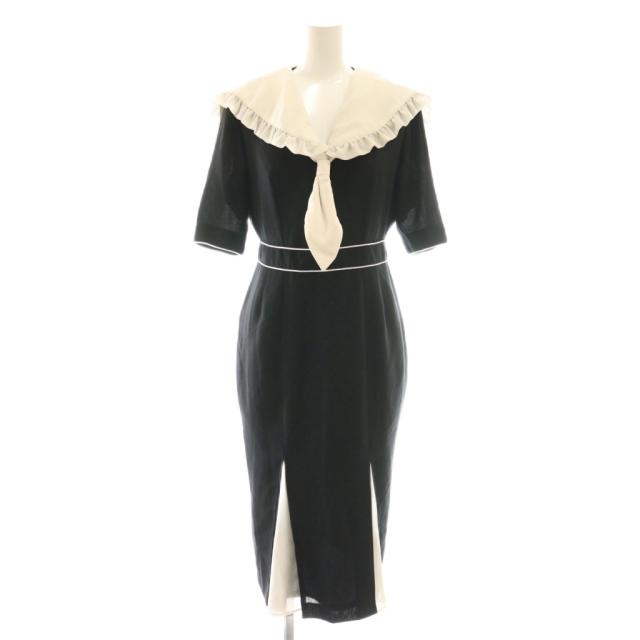 【中古】パメオポーズ PAMEO POSE Betty Dress セーラーカラー ワンピース ロング M ブラック ホワイト レディース
